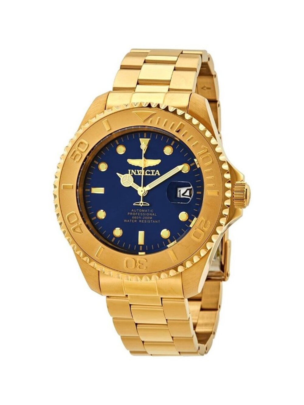 NWT Invicta Pro Diver Automatic Date Blue Dial Yellow Gold-tone Men's Watch